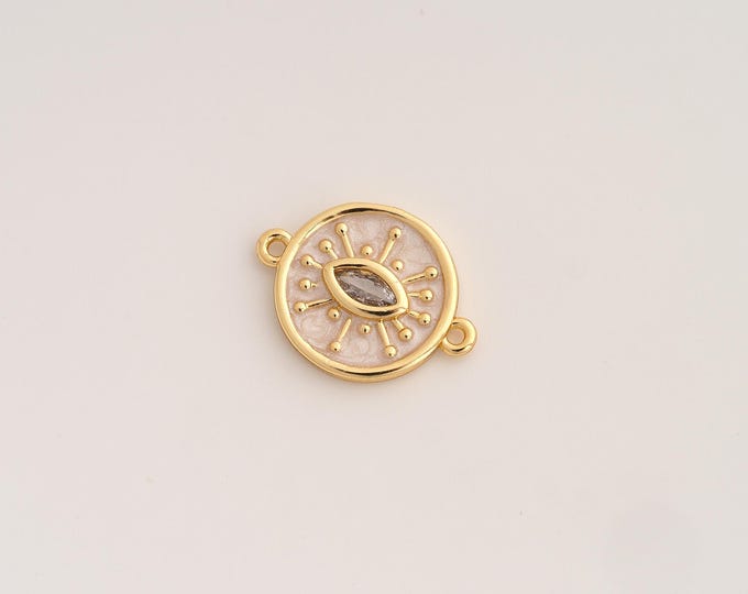 CZ Evil Eye Connector,Enamel Devil Eye Connector,18K Gold filled Round Eye Connector,DIY Bracelet Accessories, 19.5x14.8x2.6mm