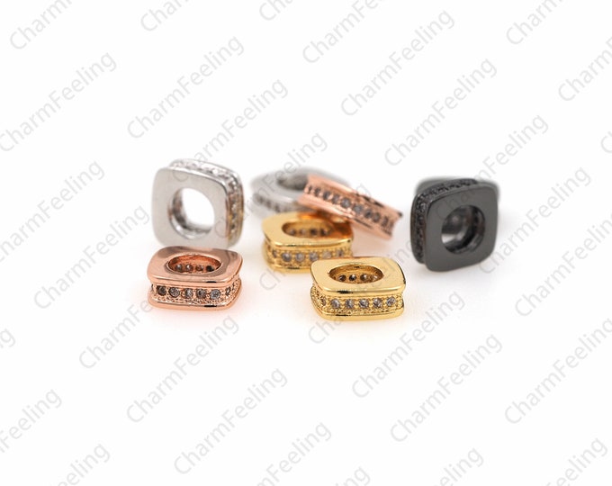 CZ Pave Big Hole Square Shape  beads,cube square spacer,Necklace CZ Beads 8×3.2mm Hole 5mm 1pcs