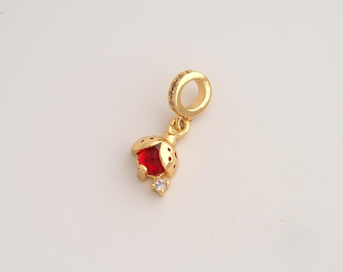 CZ Ladybug Pendant,Insect Pendant,18K Gold Filled Ladybug Charm,DIY Jewelry Accessories,22.6x9.2x5mm