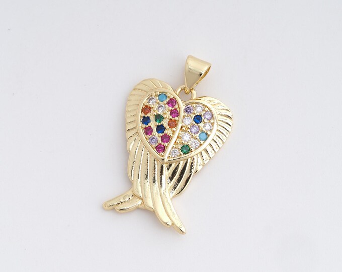 Heart Pendant, Heart Necklace, Heart Charm,Wings Charm Necklace, DIY Jewelry Making Accessories 28.3x17.7x2.8mm