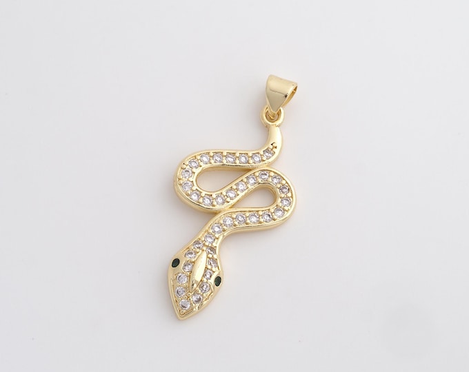 CZ Snake Pendant,Animal Pendant,18K Gold Filled Snake Charm,DIY Jewelry Accessories,37x17x3.6mm