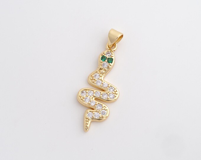 CZ Snake Pendant,Animal Pendant,18K Gold Filled Snake Charm,DIY Jewelry Accessories,34.2x12.5x2.7mm