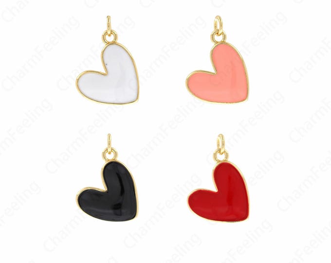 18K Gold Filled Exquisite Heart-Shaped Pendant,Enamel Pendant,Love Necklace,Enamel Charm, Love Charm, DIY Jewelry Accessories, 21x15x3mm