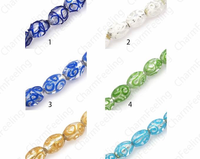 Gold Foil Glass Beads, Rice Spacer Beads, Rice Glass Spacer Beads, Murano Spacer Beads, Necklace Beads, DIY Beading Supplies,11x16mm
