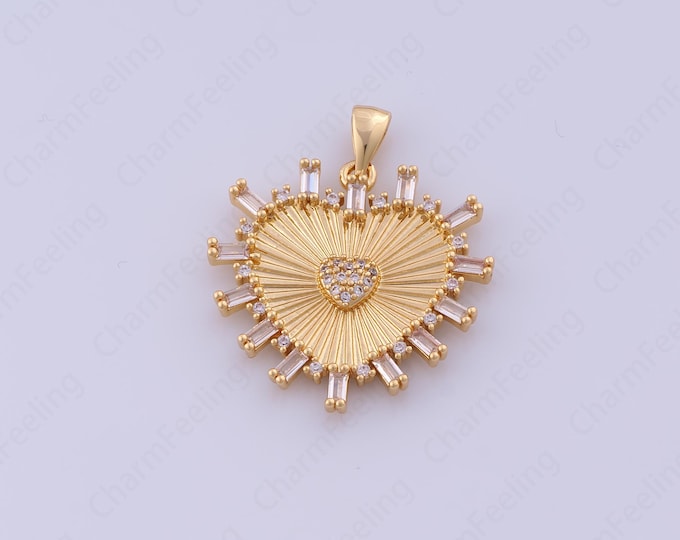 Micropavé CZ Heart Charm, 18K Gold Filled Heart Pendant, Heart Necklace, Love Necklace, DIY Jewelry Accessories 29.7x25.2x3.2mm