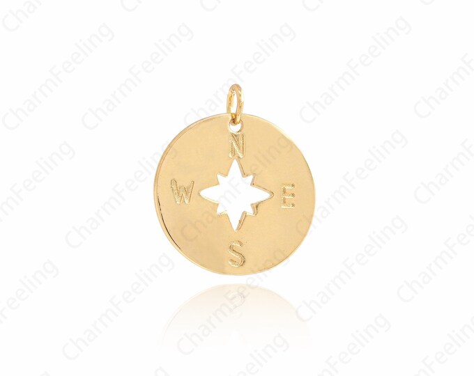 Compass Pendant, Compass Necklace,18K Gold Filled Compass Pendant, Viking Traveler's Protection Necklace 22.5x19.7x1mm