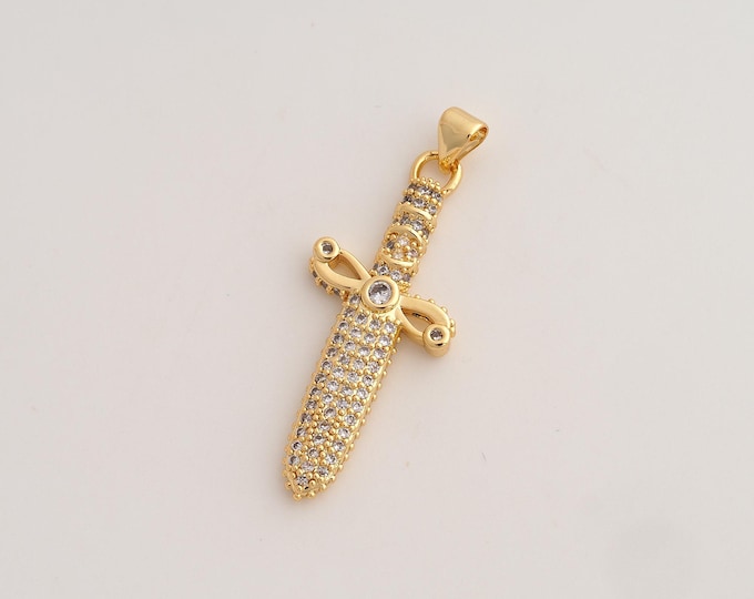 CZ Weapon Pendant,Sword Pendant,18K Gold Filled Weapon Charm,DIY Jewelry Accessories,40x15x3mm
