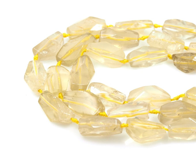 Natural Stone Necklace, Cuboid Gemstone Chain, Lemon Citrine Rectangular Beads,Natural Stone Chain, Topaz Necklace, 15x20mm