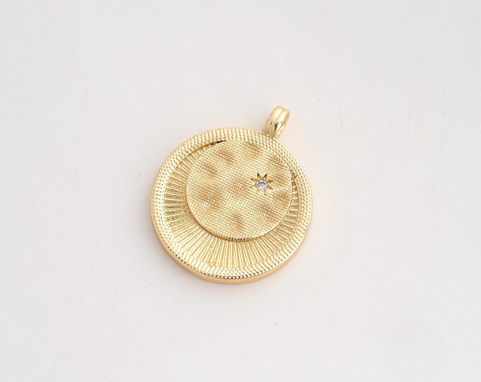 CZ Round Sun Pendant,Celestial Pendant,18K Gold Filled Sunburst Charm,DIY Jewelry Accessories,27.6x22.6x2.6mm