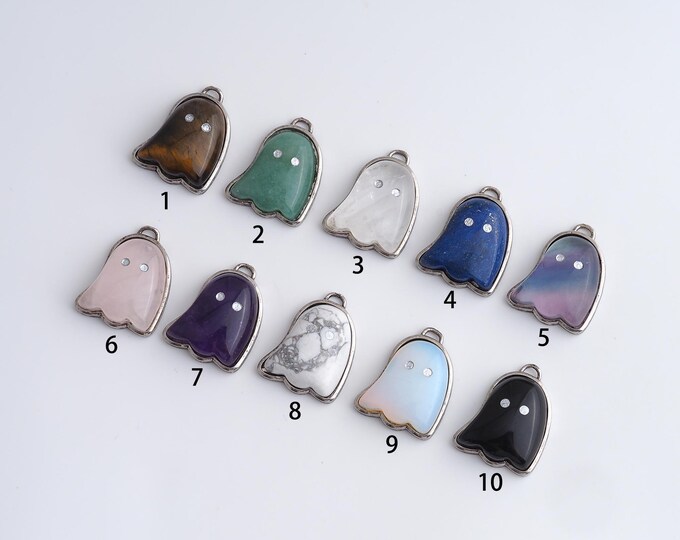 Natural Stone Pendant,Ghost Gemstones Charms,Dainty Halloween Charm,DIY Jewelry Accessories,28.4x19.5x7.2mm