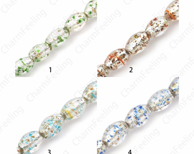 Rice Spacer Beads, Rice Glass Spacer Beads, Gold Foil Glass Beads, Murano Spacer Beads, Necklace Beads, DIY Beading Supplies, 11x16mm