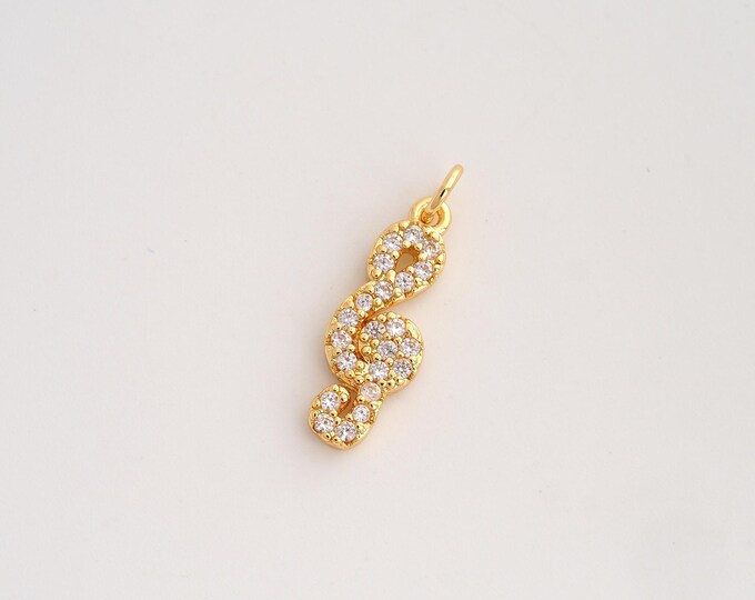CZ Music Note Pendant,Symbol Pendant,18K Gold Filled Music Note Charm,DIY Jewelry Accessories,23.5x7.5x2.4mm