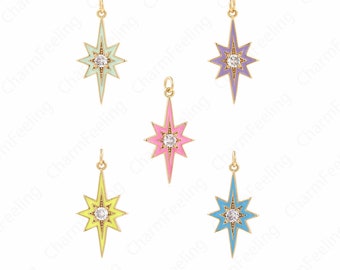 Micropavé CZ Polaris Necklace,Star Charm,Polaris Pendant,Enamel Charm,18K Gold Filled Star Charm,DIY Jewelry Supplies,32.5x16x3.5mm