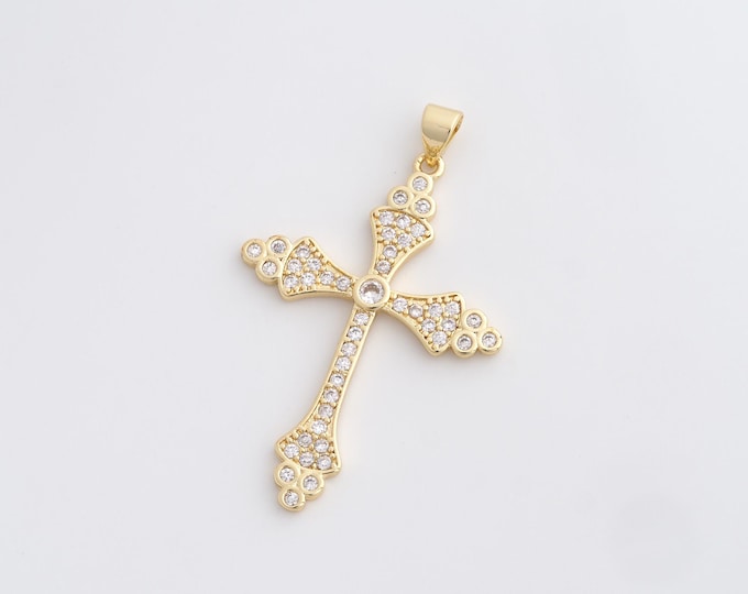 18K Gold Filled Cross Pendant,Religious Charm,Cross Charm,Christian Charm,Micropavé CZ Cross Necklace,DIY Jewelry Accessories,44x27.8x2.2mm