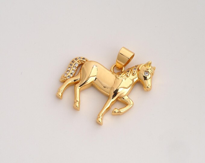 CZ Horse Pendant,Animal Pendant,18K Gold Filled Horse Charm,DIY Jewelry Accessories,24.6x24.5x3.8mm