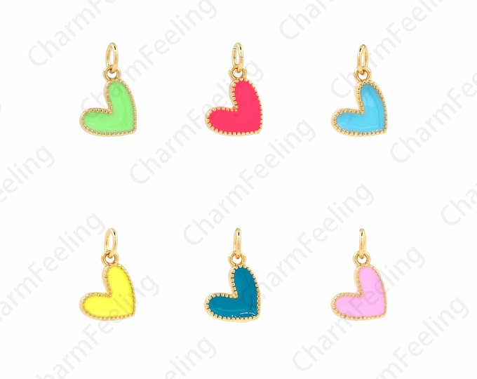 Enamel Heart Charm,Enamel Charm Enamel Heart-Shaped Pendant, Heart-Shaped Necklace, DIY Jewelry Making Accessories 12x7.3x2.2mm