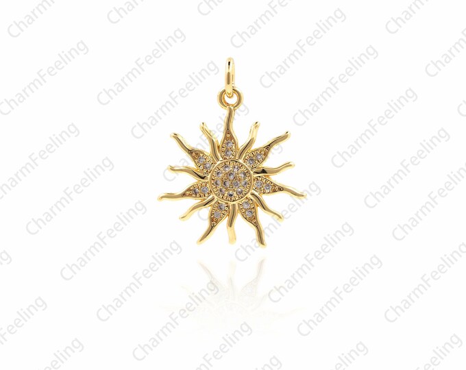 Brass Sun Pendant，Sun Burst Pendant，micro pave charm for Gold Plated Finding 22×18.2×2.3mm  1pcs