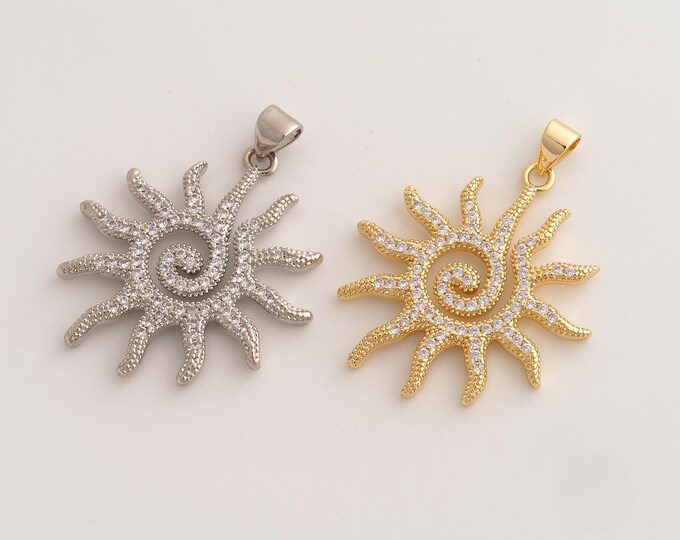 CZ Sun Pendant,Celestial Pendant,18K Gold Filled Sunburst Charm,DIY Jewelry Accessories,35.2x28.3x2.5mm