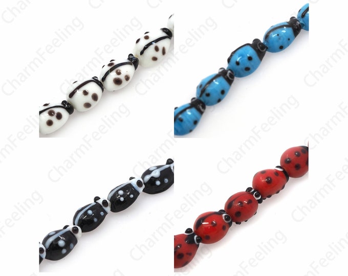 Ladybug Beads, Insect Jewelry, Ladybug Glass Beads, Murano Glass Jewelry, Bug Spacer Beads, DIY Jewelry Supplies, 7x10x5mm