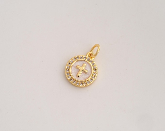 CZ Cross Pendant,Enamel Religious Pendant,18K Gold Filled Christian Charm,DIY Jewelry Accessories,16.2x10.3x2.2mm