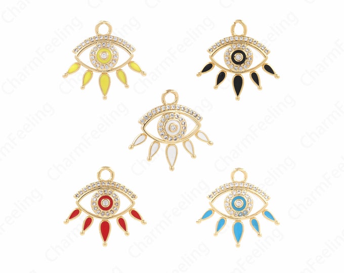 18K Gold Filled Enamel Eye Necklace, Enamel Pendant, Micropavé CZ Magic Eye Pendant, DIY Jewelry Accessories, 24x25x4mm