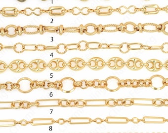 1 metro, cadena sin terminar, cadena redonda, cadena de cable, cadena torcida, cadena soldada con relleno de oro de 18 quilates, cadena de marinero, cadena de bordillo, cadena de corazón