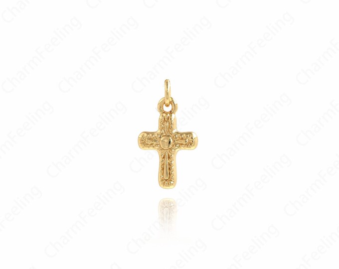 Religious Jewelry,Gold Cross Charm, 18K Filled Gold Cross Pendant,DIY Jewelry Making Accessories 16x9x3mm