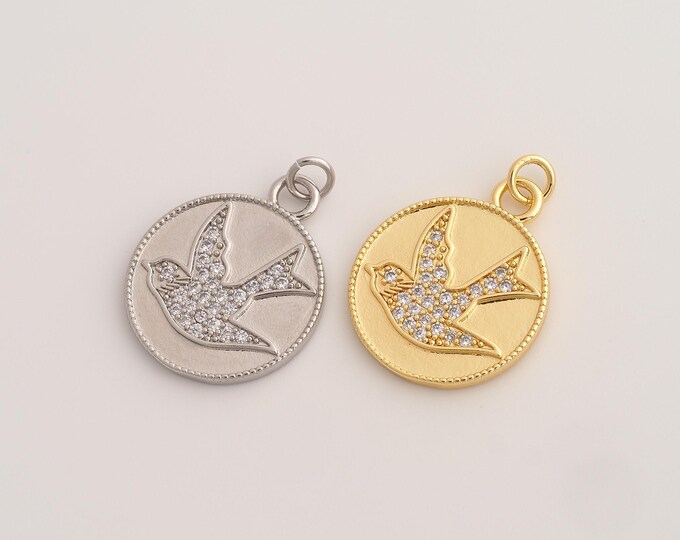 CZ Bird Pendant,Flying Pendant,18K Gold Filled Animal Charm,DIY Jewelry Accessories,27.4x19.8x2mm