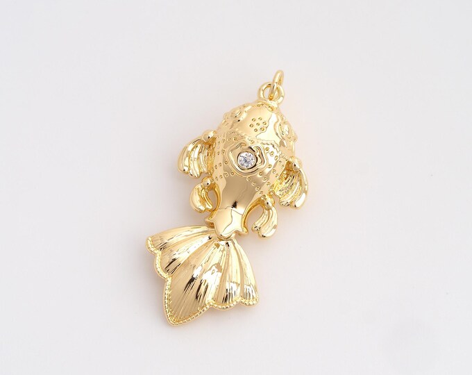 CZ Goldfish Pendant,Marine Life Pendant,18K Gold Filled Fish Charm,DIY Jewelry Accessories,39.5x18.6x9mm