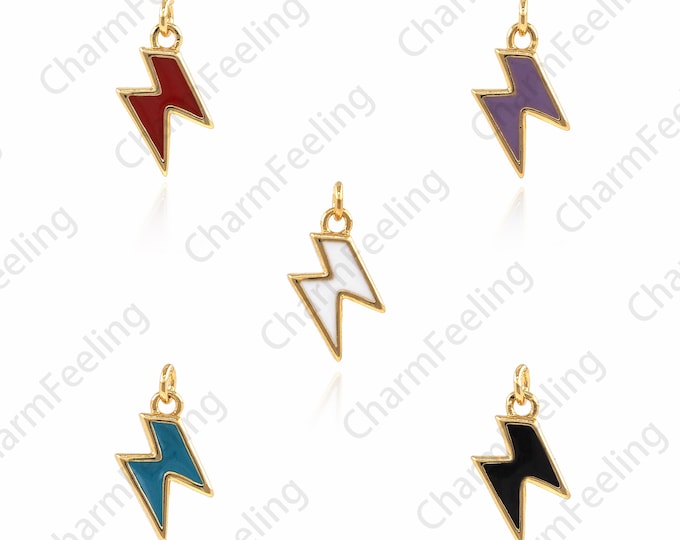 18K Gold Filled Lightning Jewelry, Enamel Lightning Pendant, Lightning Pendant, DIY Jewelry Making Accessories 13x6x2mm