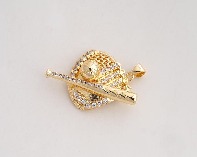 CZ Baseball Glove Pendant,Baseball Bat Pendant,18K Gold Filled Baseball Charm,DIY Jewelry Accessories,37.4x28x10.6mm