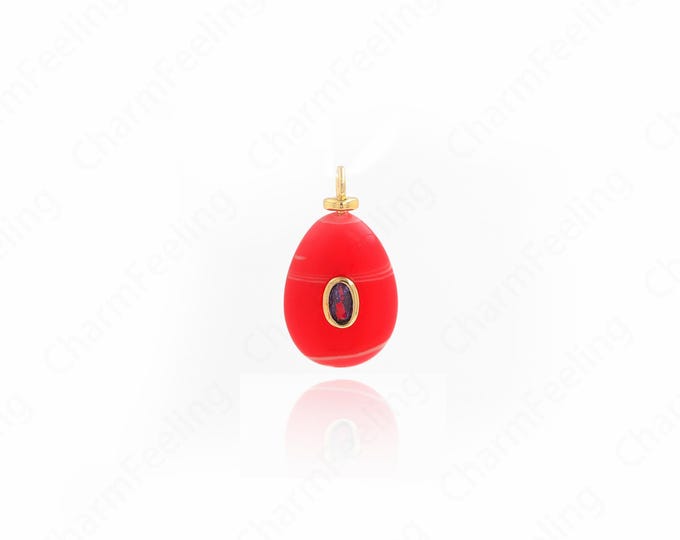 Natural Stone Charm,18K Gold Filled Eye Charm,Waterdrop Eye Pendant, Micropavé CZ Oval Pendant, DIY Jewelry Accessories,23x13x6.5mm