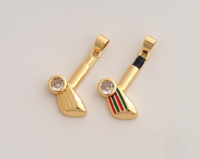 Enamel Golf Club Pendant,CZ Golf Pendant,18K Gold Filled Sports Charm,DIY Jewelry Accessories,32.6x18.3x4mm