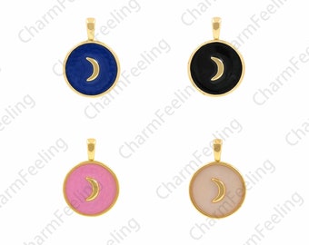 Enamel Crescent Necklace,Enamel Moon, 18K Gold-Plated Enamel Crescent Pendant, Moon Charm, Enamel Charm,  17.5x24.5x2.7mm