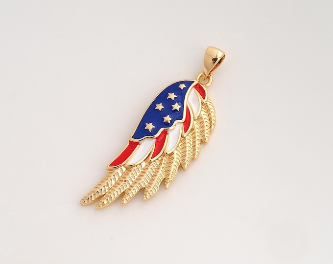 Enamel Angel Wings Pendant,American Flag Pendant,18K Gold Filled American Charm,DIY Jewelry Accessories,40.3x13.5x3mm