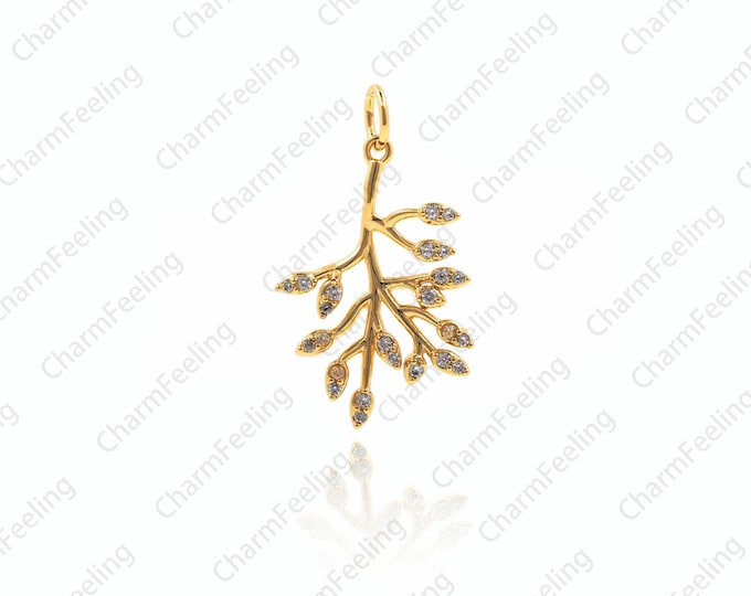 gold tree necklace，tree of life charm，cz pave beads for jewerly making 25.6x14.6x2mm 1pcs