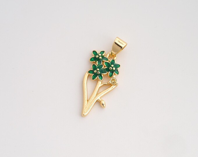 Enamel Flower Pendant,Flower Pendant,18K Gold Filled Flower Charm,DIY Jewelry Accessories,25.4x11.4x2.6mm