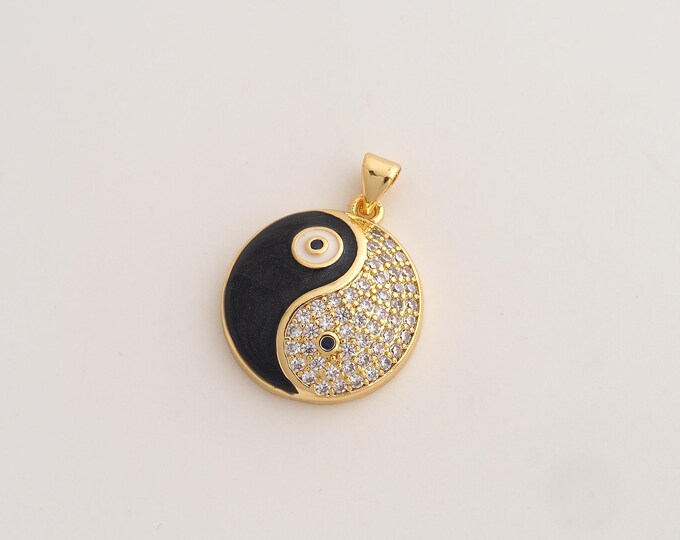 Enamel Bagua Pendant,CZ Yin Yang Pendant,18K Gold Filled Bagua Charm,DIY Jewelry Accessories,26.5x19.8x5.8mm