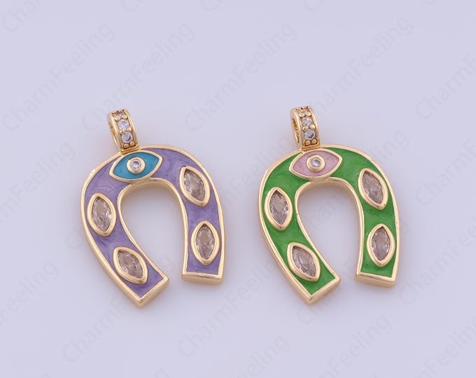 Horseshoe Charm,Enamel Charm, 18K Gold Filled Horseshoe Pendant,DIY Jewelry Supplies, 26x17.6x2.5mm26x17.6x2.5mm