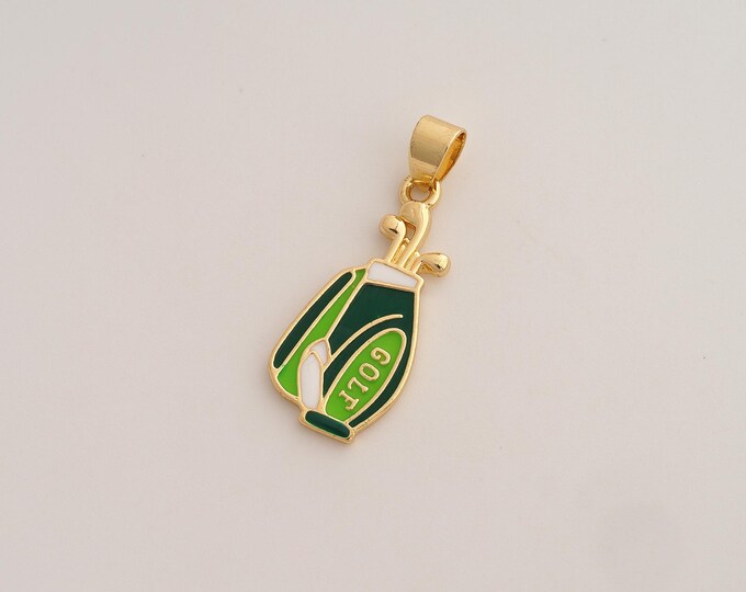Enamel Golf Club Bag Pendant,Golf Pendant,18K Gold Filled Bag Charm,DIY Jewelry Accessories,32.6x12.5x1.6mm