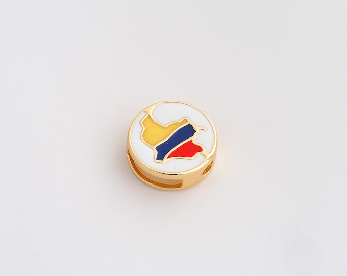 Enamel Colombia Flag Pendant,Colombia Map Pendant,18K Gold Filled Colombia Charm,DIY Jewelry Accessories,14.8x4.8mm Hole 2.7mm