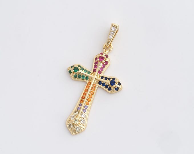 Cross Pendant,Cross Charm,18K Gold Filled Christian Charm,Micropavé CZ Cross Necklace,DIY Jewelry Accessories,42.6x21x4mm