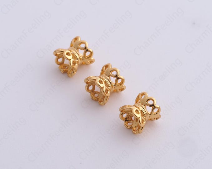 10 pcs Gold Flower Spacer Beads, 18K Gold Filled Tube Beads,Dainty Flower Bracelet Necklace Spacer Beads, DIY Jewelry Supplies,6x5.6mm