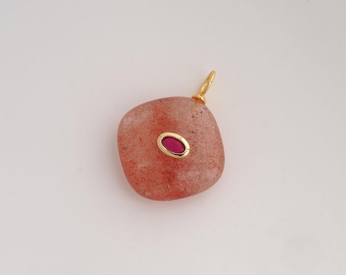 Natural Stone Pendant,Energy Stone Pendant,18K Gold Filled Square Charm,DIY Jewelry Accessories,28.8x22.4x8.7mm