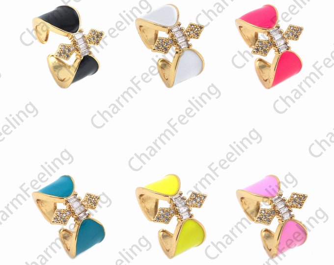 18K Gold Filled Enamel Cross Ring, Micropavé CZ Religious Ring, Religious Jewelry, Cross Jewelry, Gold Open Ring, Adjustable Ring