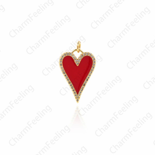Micro-Pave Oil Drop Heart Pendant, Heart Necklace, Heart-Shaped Charm, DIY Jewelry Making Supplies 27.1x16x2mm 1pcs