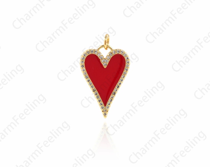 Micro-Pave Oil Drop Heart Pendant, Heart Necklace, Heart-Shaped Charm, DIY Jewelry Making Supplies 27.1x16x2mm 1pcs