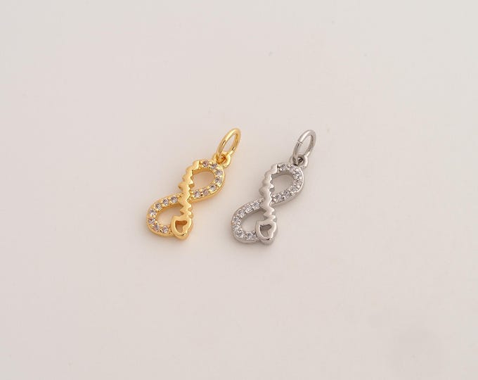 CZ Infinity Pendant,Angel Number Pendant,18K Gold Filled Heart Charm,DIY Jewelry Accessories,16.4x6.5x2mm
