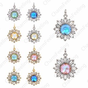 Crystal Sun Pendant, 18K Gold Filled Sun Pendant, Multi-Color Optional, Micro-Pave CZ Pendant, Cubic Zirconia Pendant, 24x19x6mm