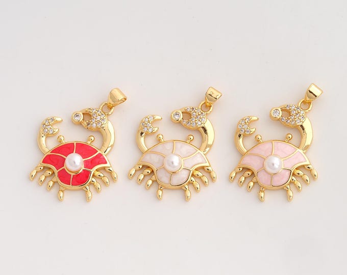 CZ Crab Pendant,Enamel Marine Life Pendant,18K Gold Filled Crab Charm,DIY Jewelry Accessories,33.4x25.5x8mm